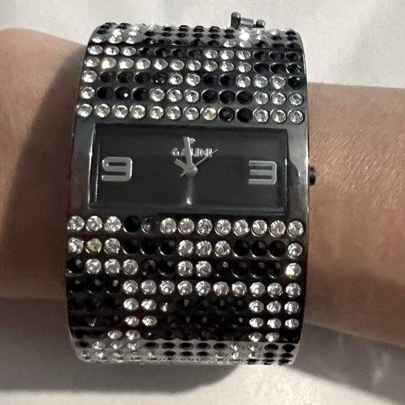 Galini, One of a kind multi-tone black wrist watch with crystal bedazzling. - Picture 3 of 6